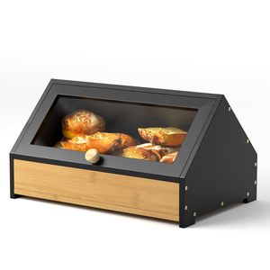 Boîte de rangement pour pain en bambou avec couvercle transparent, en bois noir, pour la cuisine, la boulangerie, les aliments, pour un usage domestique - Product Image 4