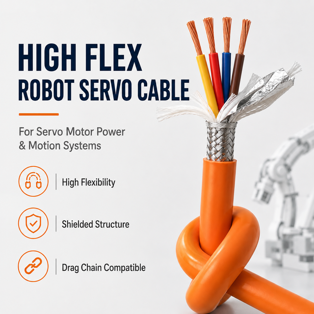 High Flex Industrial Robot Servo Cable 4 Core Shielded Low Voltage 600V/1000V Servo Motor Power Brake Cable for Drag Chain
