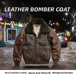Chaqueta Bomber de Cuero Genuino para Hombre, Resistente al Agua, Forro de Piel de Oveja, con Logotipo Personalizado, Cuello Alto, Cierre de Cremallera, Ropa de Invierno - Product Image 2