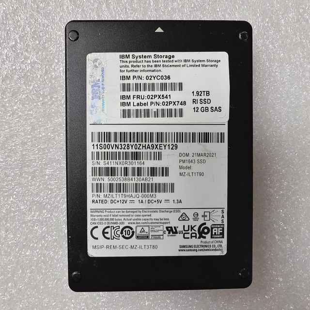 02PX541 02YC036 V5030E 1.92TB 12G SAS SSD MZILT1T9HAJQ-000M3