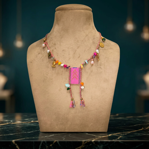 Collier pendentif Sstringz rose multicolore fait main avec perles Miyuki Delica, cordon tressé, breloque en pierre et perles classiques en alliage de cuivre - Product Image 6