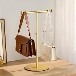 Support de présentation de sac à main en T écologique, hauteur réglable, porte-sac à main, support suspendu pour longs colliers, écharpes et lanières, doré - Product Image 3