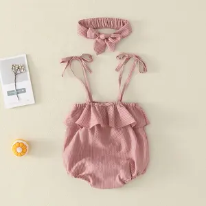 Schöne Sommer Mädchen Baby Strampler Baby-Body-Anzug Sommer ärmellose Strampler Rüschen OEM-Babystrampler Baumwolle
