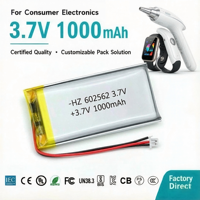 Baterai Lithium-ion 1000mAh LiNiMnCoO2 Katoda 602562 Model 3.7V Siklus Tinggi Kualitas Tinggi untuk Instrumen Kecantikan Perangkat yang Dapat Dipakai