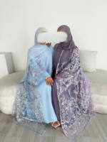Abaya de luxe sur mesure en deux pièces 2025, vente en gros, dentelle, fleurs, perles, modeste, Eid, Ramadan
