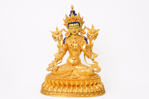 Statue <span class=keywords><strong>d</strong></span>'<span class=keywords><strong>ange</strong></span> Tara verte et blanche faite à la main, sculpture bouddhiste tibétaine en laiton, auréole plaquée or, pour autel, temple, Feng Shui, style moderne - Product Image 2