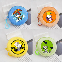 Porte-monnaie rond en peluche Snoopy, mini pochette à fermeture éclair mignonne de dessin animé, sac de rangement pour écouteurs, petit portefeuille portable