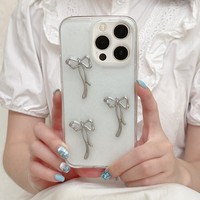 Nouvelle coque élégante transparente avec nœud 3D en résine pour iPhone 16 15 14 13 12 11 Pro Max, étui de téléphone scintillant avec diamants pour iPhone 16 Plus