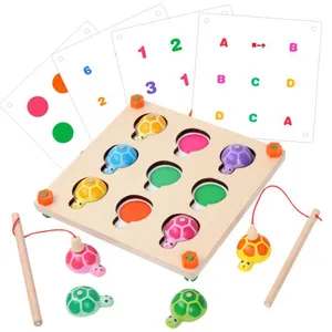 Jeu de pêche magnétique Montessori, en bois, jeu d'échecs, d'attrape poissons pour les enfants, accessoires âge préscolaire, avec pôle magnétiques