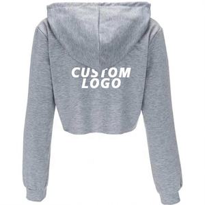 Sudadera Corta de Manga Larga para Gimnasio de Mujer, Algodón Terry, Otoño, Venta al por Mayor, Personalizada, con Capucha Corta, Estilo Urbano - Product Image 2