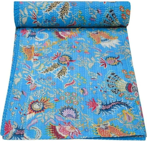 Indian Hand Block Print Cotton Kantha <b>Quilt</b>, Handmade <b>Patchwork</b> <b>Bedspread</b>, Twin 60x90 & King 90x108 - Product Image 2
