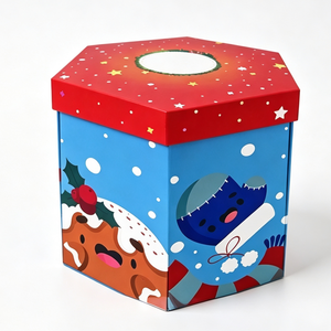 Custom Blue <b>Christmas</b> Gift <b>Box</b> with Red Lid Foldable Reusable Paperboard Packaging for Candy Cookies Toys and Small Gifts - Product Image 1
