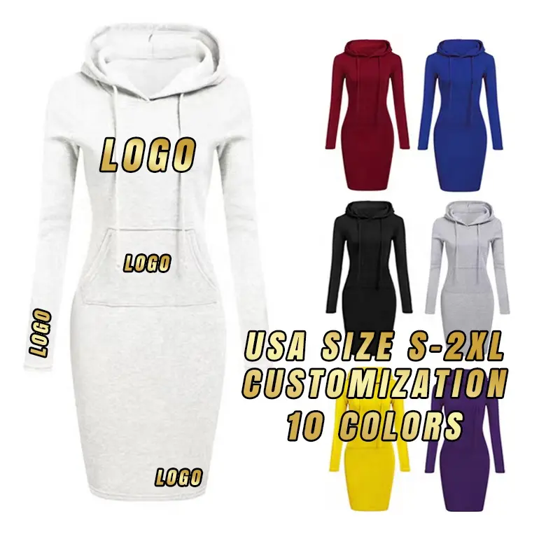 2021 fashion plain pockets pullover casual Hoodies women long sleeve hoodies dress for women