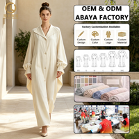 Fabricant de vêtements musulmans, sur mesure OEM ODM, Blazer Abaya haut de gamme pour femmes, à revers, boutonné devant, manteau long blanc, vêtement d'extérieur modeste