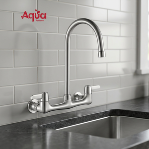 Kitchen Wall-mounted Hot And Cold ss304 Faucet Commercial Double Handle Double Hole Brass Kitchen Faucets Mixer Tap for Hotel - Product Image 3