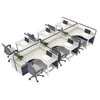 Poste de travail de bureau incurvé avec cloison, bureau informatique moderne en bois, table de séparation pour employés, ensemble de mobilier de bureau avec rangement