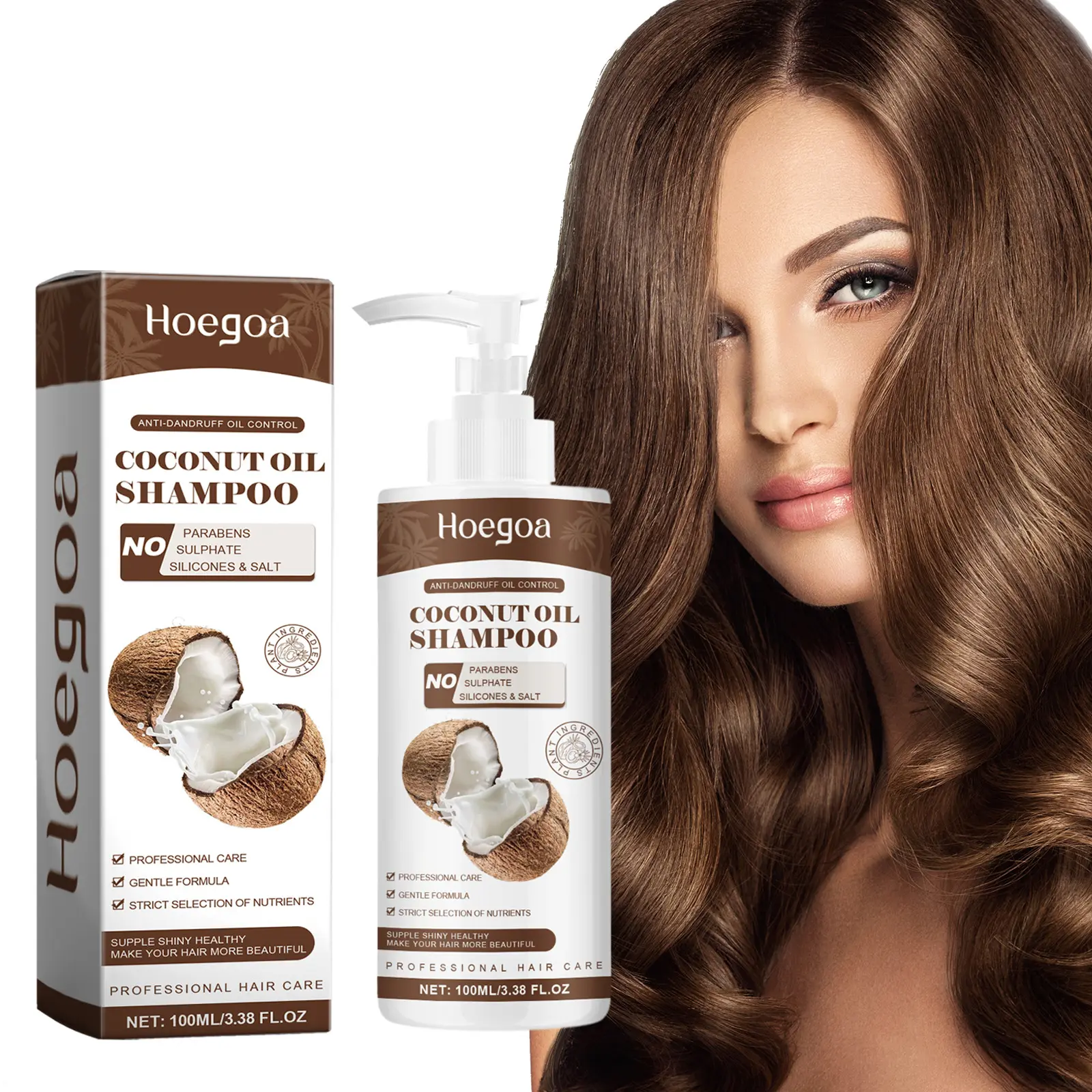Shampoo orgânico anti-caspa OEM/ODM de marca própria hidratante para cabelos macios, leite de coco e shampoo natural para cabelos