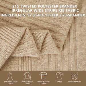 Tela de punto acanalado con rayas anchas irregulares de poliéster y spandex 21S, 168 cm de ancho, 230 g/m², elástica, para vestidos, camisetas y camisetas interiores. - Product Image 1