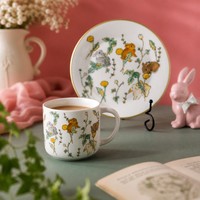 Ensemble de vaisselle en porcelaine avec tasses à café en céramique motif lapin mignon, série Graffiti Garden, assiettes 11oz, logo personnalisé, pour la maison et les cadeaux, vente en gros