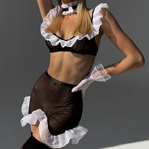 Nuovo Set di Lingerie Sexy da Donna in Cinque Pezzi, Costume da Cameriera, Lingerie Trasparente, Guanti in Rete, Collare, Set Modellante - Product Image 2