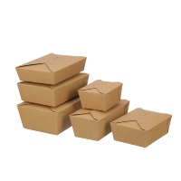 Boîtes alimentaires rigides en papier kraft brun écologiques jetables avec laminage brillant, emballage personnalisé imprimé pour restaurants