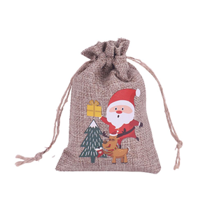 Custom Logo Printed Burlap Hessian Coffee Christmas Gift Drawstring Jute Gunny Pouch With Jute <b>String</b> - Product Image 2