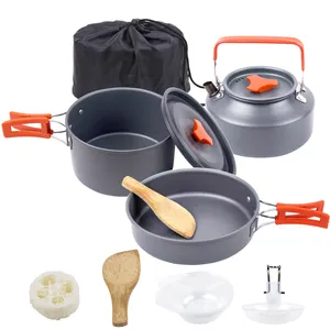 Auf Lager tragbare Outdoor-Aluminium Picknick Camping Kochgeschirr Set