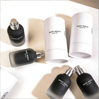 En stock, flacons de parfum de 30 ml, 50 ml, 100 ml, boîte cylindrique, tube en papier, emballage rond noir recyclable pour parfum