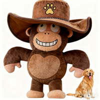Jouet en peluche en forme de singe avec chapeau de cowboy pour chiens, jouet interactif à mâcher, corde à tirer, peluche qui couine