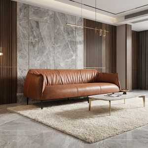 Ensemble de canapés en cuir minimaliste italien moderne, canapé sectionnel de luxe, mousse haute densité, meubles de salon, cuir microfibre - Product Image 1