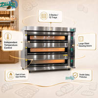 Commerciële gasoven met 3 dekken, 12 bakplaten, roestvrij staal, microcomputerbesturing, voor brood, gebak en bakkerijbenodigdheden