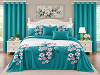 Vente flash : Ensemble de literie 8 pièces pour lit Queen ou King, draps imprimés de fleurs avec rideaux assortis