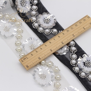 Tissu en dentelle filet brodé <span class=keywords><strong>de</strong></span> <span class=keywords><strong>perles</strong></span> faites à la main <span class=keywords><strong>de</strong></span> luxe, noir et blanc, pour vêtements, costumes, robes, garniture décorative en dentelle à sequins et <span class=keywords><strong>perles</strong></span> - Product Image 1