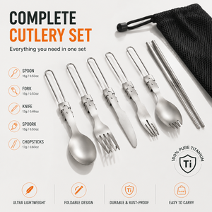 Vente en gros de cuillères, fourchettes et couteaux pliants en titane pour le camping, la randonnée et les pique-niques, avec logo personnalisé OEM ODM - Product Image 6