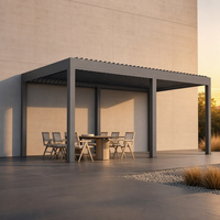 Gemotoriseerde bioklimatische aluminium pergola met regensensor en RGB-verlichting, waterdicht buitengazebo