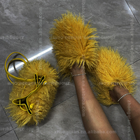 Ensemble de sacs à main avec logo personnalisé, pantoufles en peluche, pantoufles moelleuses, pantoufles en fausse fourrure de chèvre de Mongolie pour femmes