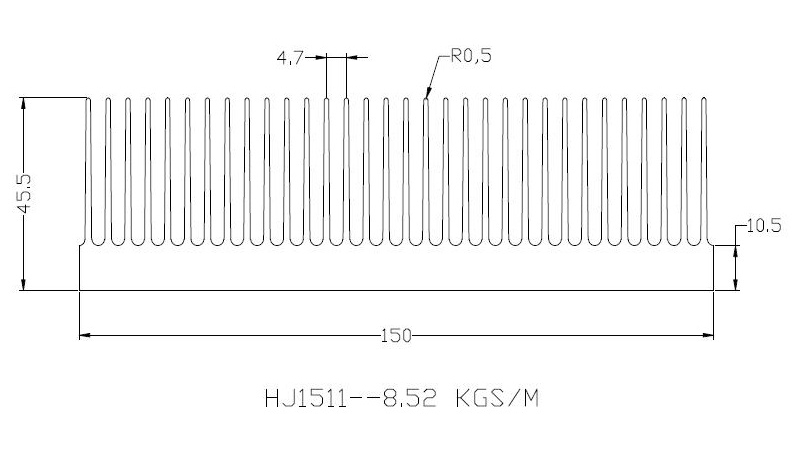 Flexible cutting length high power heat sink extrusion 150(W)*45(H)mm