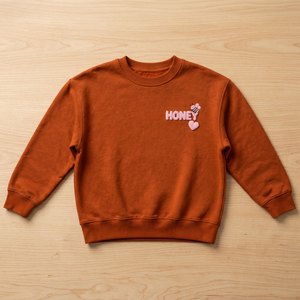 Women's for Orange Crew Neck Oversized Anti-Pilling Fleece Sweatshirt Embroidered <b>Honey</b> Bee Heart Cotton Blend Pullover - Product Image 1