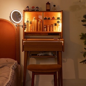 Solid Wood Dressing <b>Table</b> Cherry Wood 80cm With <b>Mirror</b> Bedroom <b>Vanity</b> Desk - Product Image 1