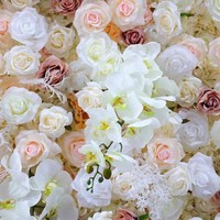 Scène de mariage 8ft X 8ft Rose Fleurs artificielles Fleur blanche et rose Toile de fond murale Décorations à enrouler Fond d'événements