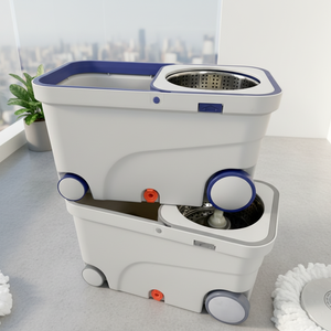 Ensemble serpillière rotative et seau en microfibre à double entraînement avec roues, système de nettoyage essoreur sans lavage à la main - Product Image 5