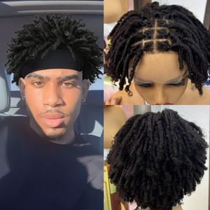 Perruques courtes en cheveux humains tressées 4x4 Lace Front Dreadlocs FH, 11 pouces, bouclées style fée, en deux couleurs - Product Image 3