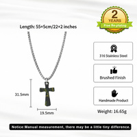 Collier pendentif croix camouflage brossé en acier inoxydable 316, ton argent, réglable, unisexe, avec chaîne maille forçat