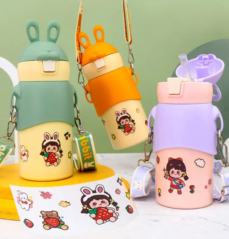 DIY Stickers 316 Stainless Steel Children Insulation Cups 500ML Lovely Bunny Shape Water Bottle Kids Cartoon Thermos Cup