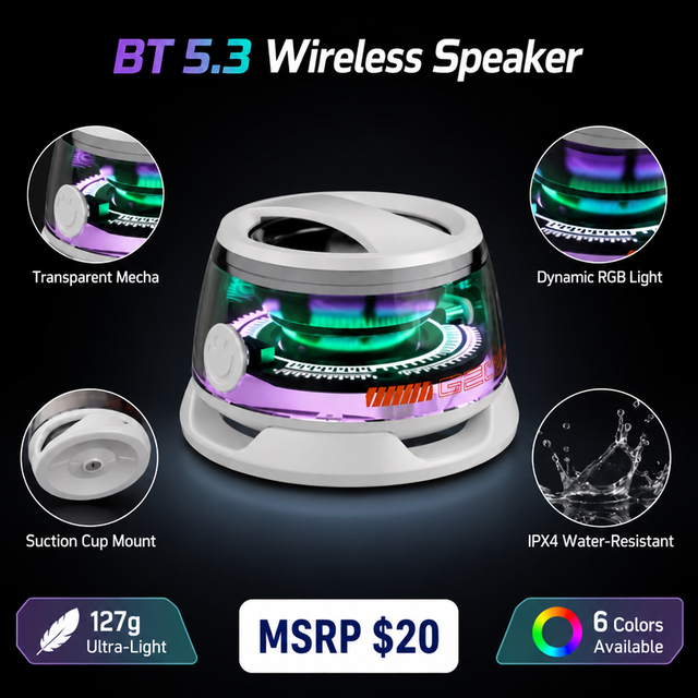 Portable Wireless for 5.3 Speaker TWS HiFi Stereo 360 Surround Sound RGB LED Magnetic Mini Built-in Battery 3W/5W