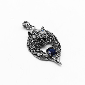 Colgante de lobo azul zafiro yunnique, joyería de animales de acero inoxidable para hombres y mujeres, collar de regalo - Product Image 5