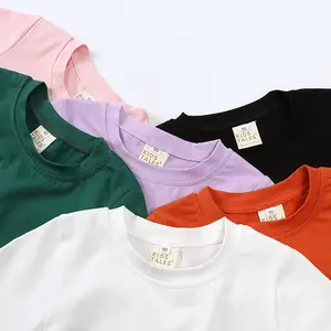Sommer T-Shirt Kleinkind Kinder Babybekleidung Junge Mädchen lässig atmungsaktiv gestrickt solide Farbe individuelles Logo Muster Druck niedrige MOQ