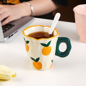 Estilo coreano Underglaze Pintura Handmade Bonito Caneca De Cerâmica Pintados À Mão Urso Laranja Flor Nuvem Copo Leite Água Chá para Presente - Product Image 5