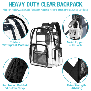 Résistant au froid clair sac à dos 15.6 pouces clair sac à dos en gros Transparent PVC étanche sac femme mode école unisexe - Product Image 4