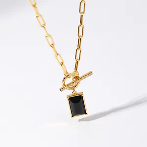 Aimgal jewelry Black Square gem pendant necklace for women A1